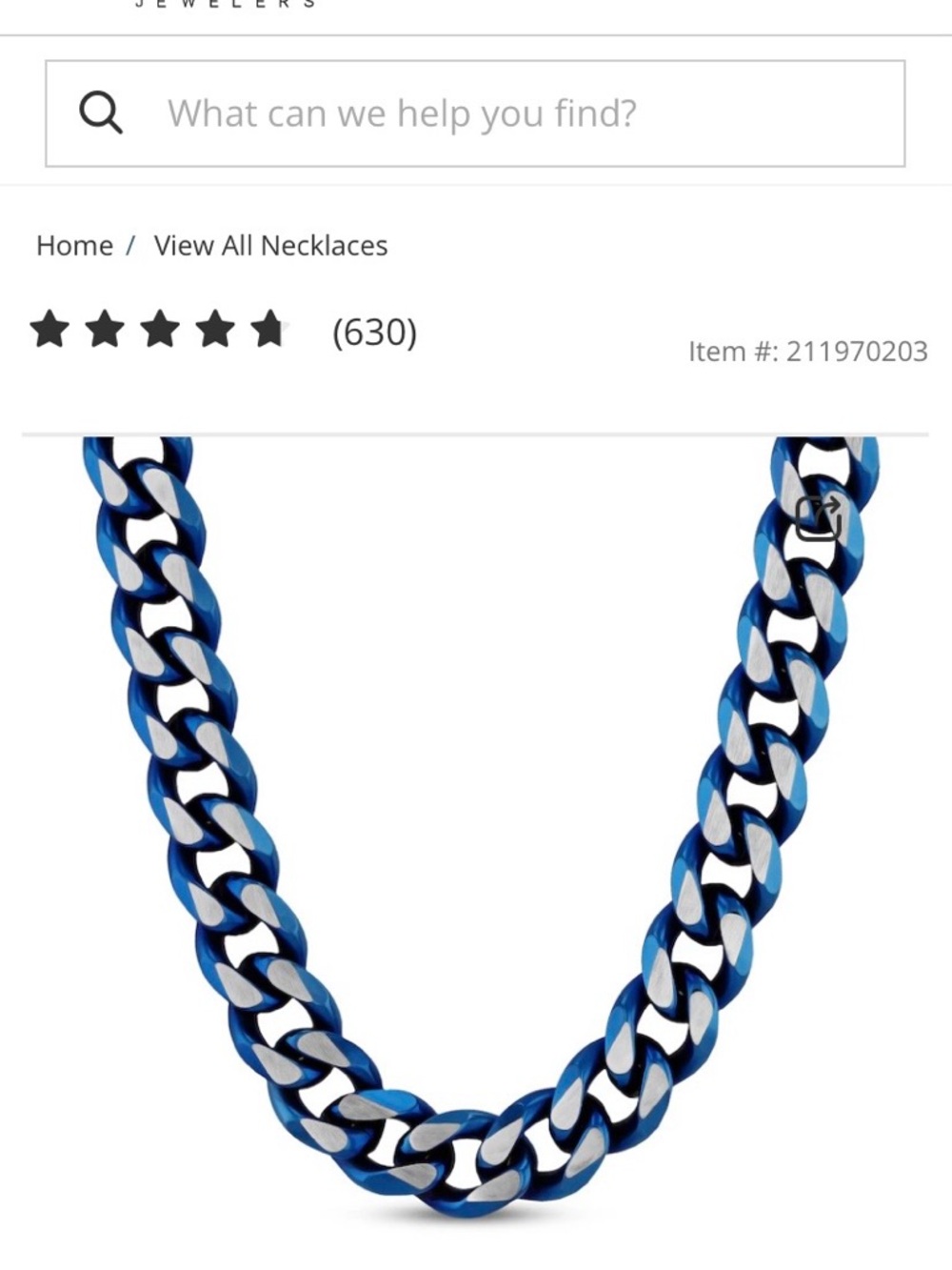 Kay Jewelers Blue and Silver Cuban Link Necklace